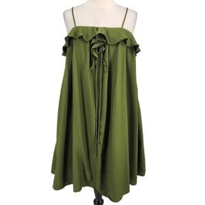 Line + Dot Off Shoulder Swing Dress POCKETS Green Size small